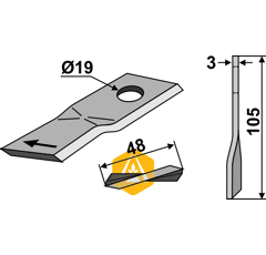 Couteau rotatif droit pour faucheuse CLAAS/RENAULT 904177.8 adaptable - BlackSteel©