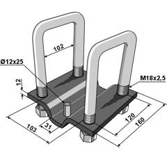 Bride étrier complet 160 x 12 x 170 mm adaptable BlackSteel©