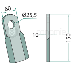 Couteau droit pour broyeur 150x60mm AGRIMASTER 3000107 adaptable