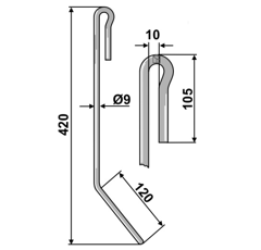 Griffe Ø9mm droite pour semoir AMAZONE 952461 adaptable - Blacksteel©