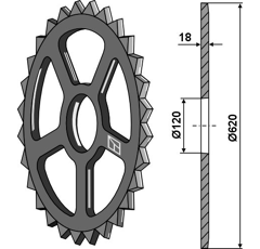 Rueda estrella Ø 620 x 120 mm adaptable - BlackSteel©