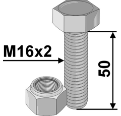 Bulón con tuerca de freno interno 50 mm para cultivador adaptable