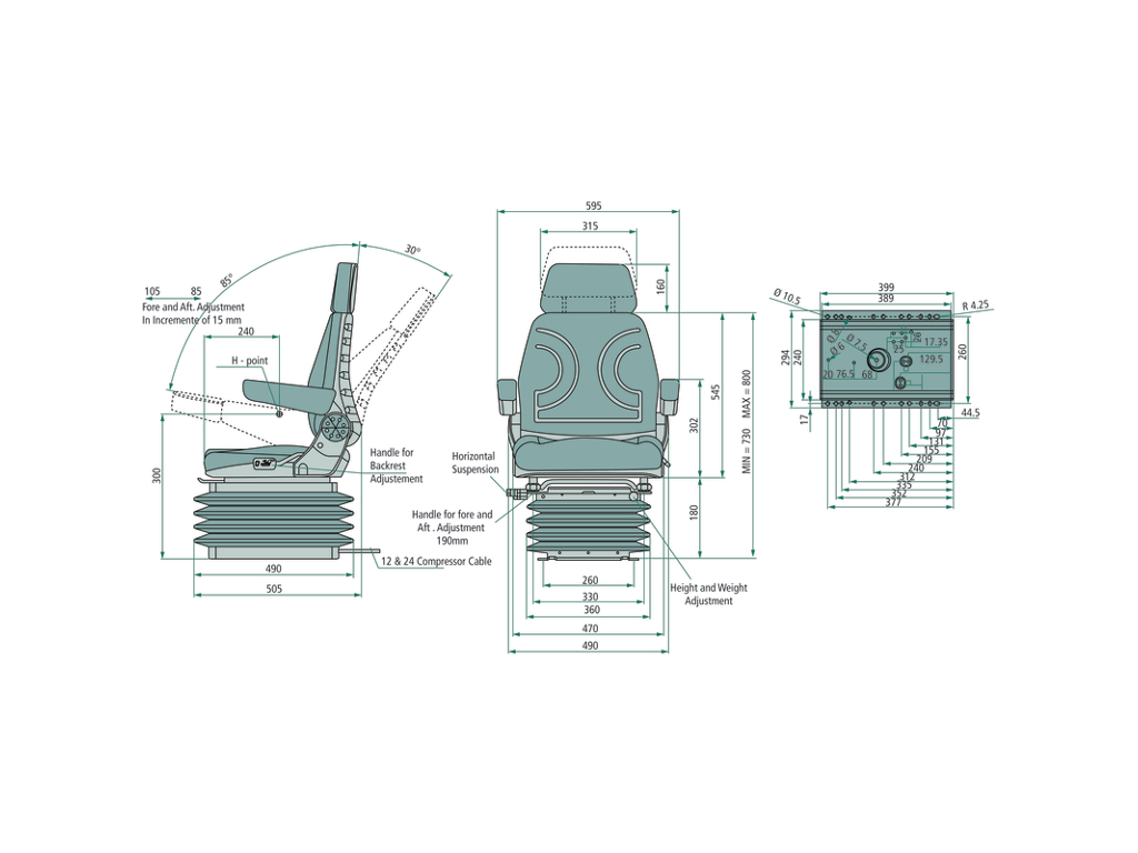 Traktorsitz aus grauem Stoff 830x600 mm | Agriqo