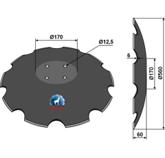 Disco dentado ?560x6 para cultivador FARMET 3006559 adaptable - Blacksteel©