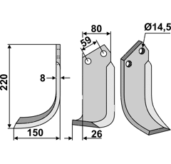 Fräsmesser Links 220 x 80 Tortella Nachbau
