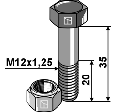 Schraube M12 x 1,25 x 35 mm mit Sicherungsmutter f. Fräse SOVEMA - TORTELLA - DONDI - Nachbau