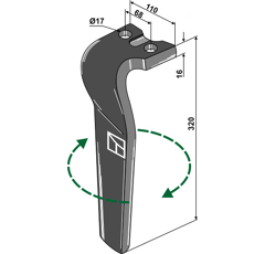 Dent Droite pour herses rotatives KUHN 52539400 adaptable - Blacksteel©