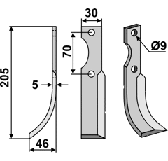 Fräsmesser Links 205 x 30 Honda Nachbau