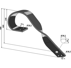 Dent à ressort gauche pour cover-crops courts 580 mm adaptable - BlackSteel©