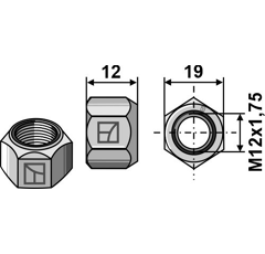 Écrou tout-métal avec partie de serrage M12 x 1,75 adaptable