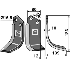 Lame droite pour Fraise/Rotavator CELLI 722562 adaptable 