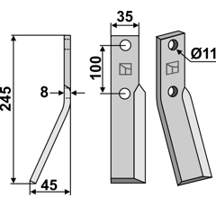 Lame gauche245x35mm pour Fraise/Rotavator BERTI adaptable 