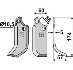 Lame droite pour Fraise/Rotavator MASCHIO/GASPARDO 21100412 adaptable -
