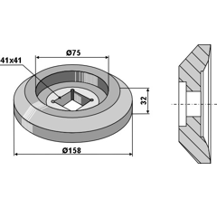 Flansch Ø 158 mm für Vierkantwelle 40 x 40 Nachbau  