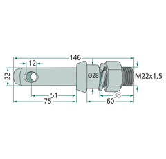Oberlenkerbolzen Kat. 1 D. 28 mm L. 146 mm