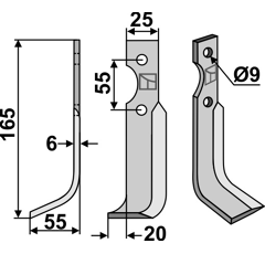 Fräsmesser links 165 x 55 x 25 x 6 mm AGRIA 69725 - 43431 - Nachbau