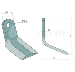 Couteau-Y pour broyeur 125x40mm TIERRE adaptable 