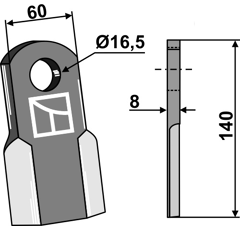 Couteau droit pour broyeur 140x60mm ORSI adaptable - Blacksteel©