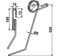 Spurlockererzinken links für Sämaschine 520 mm KUHN FLE3041 - Nachbau