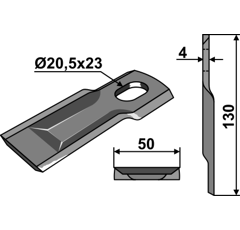 KM-Klingen gewölbt 130x50x4LochØ: 20,5x23 mm 80290 Taarup Nachbau 