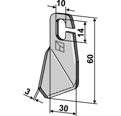 Fléau droit à ailettes 60 mm pour broyeur AMAZONE 995779 adaptable
