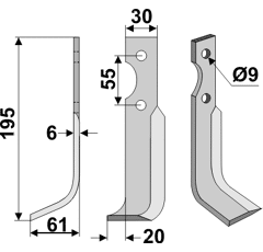 Fräsmesser Links 195 x 30 Grillo Nachbau