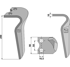 Dent gauche pour herse rotative PEGORARO 008076 adaptable - Blacksteel©
