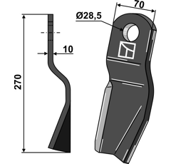 Fléau droit pour broyeur 270x70mm  FISCHER  adaptable - Blacksteel©