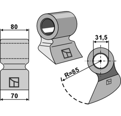 Marteau pour broyeur 70x80mm BERTI MM/3768 Adaptable Blacksteel©