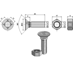 Pflugschraube DIN 608 M11x1.5x40 und Sechskantmutter 608/11x40 10.9 Europäische EA-Qualität
