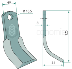 Schlegelmesser 125 x 40 x 41 x 8 mm für Mulcher NOBILI - Nachbau