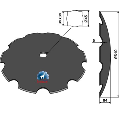 Disque crénelé ∅610x5 pour cover crop SIMBA P00276 adaptable - Blacksteel©