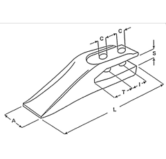 Dent de godet 190 x 50 mm pour chargeur adaptable
