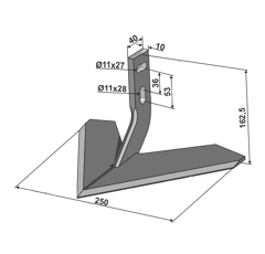 Flügelschar 250 mm für Sämaschine MONOSEM 10100016 –  Nachbau