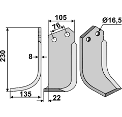 Fräsmesser Links 230 x 105 Kuhn Nachbau