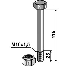 Schraube M16x1,5 x 115 für Mulcher NOREMAT Nachbau  