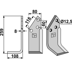 Fräsmesser links 259 x 108 x 8 mm PEGORARO TS 1675/6 - Nachbau