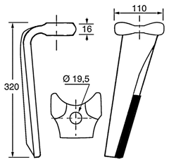 Dent gauche pour herse rotative KUHN 52597510 origine