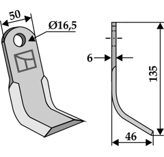 Fléau 135 x 50 x 46 x 6 mm pour broyeur HUMUS 59092385 adaptable