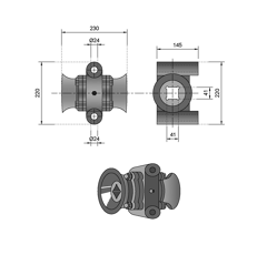 Lager für Scheibeneggen f. quadratische Welle 41 - Befestigungsabstand 163 L:230 mm