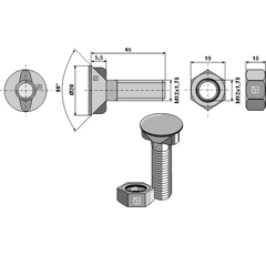Boulon M12 x 1,75 mm pour déchaumeur REGENT adaptable