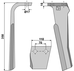 Dent gauche pour herse rotative RABE 8432.24.02 adaptable