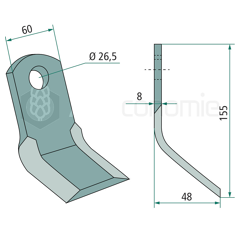 Couteau-Y pour broyeur 150x60mm FERRI adaptable 