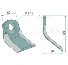 Couteau-Y pour broyeur 100x60mm TORTELLA 2987010 adaptable 