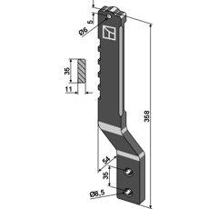 Brazo izquierdo 358 x 35 mm para grada EINBÖCK 15-283 adaptable - BlackSteel©