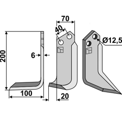 Lame gauche200x70mm pour Fraise/Rotavator DONDI adaptable -