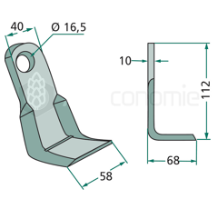 Couteau équerre pour broyeur 112x40mm AEDES adaptable 