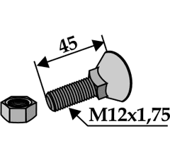 Pflugschraube M12 x 1,75 x 45 und Sechskantmutter Europäische EA-Qualität