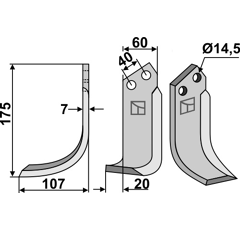 Lame gauche pour Fraise/Rotavator MALETTI MA1302178 adaptable