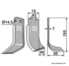 Fräsmesser Rechts 195 x 75 Gehring IND37AR Nachbau